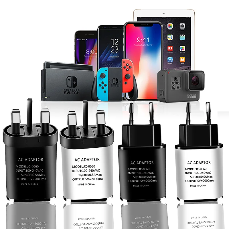 Универсальное зарядное устройство USB 5 В/2 а для iPhone X 8 7 6 US/UK/EU штепсельная Вилка