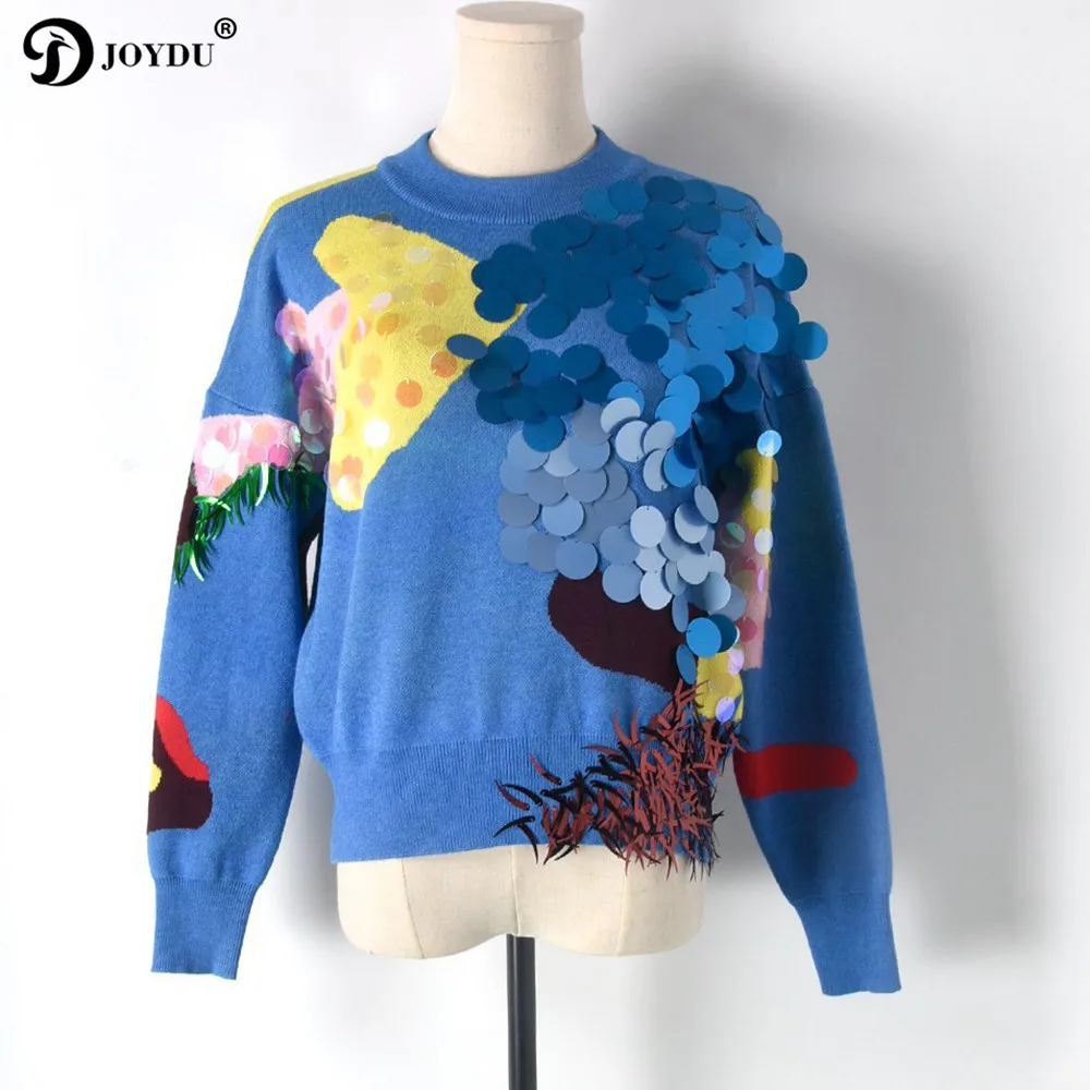 JOYDU Fashion Brand Sequins Runway Sweater for Women 2018 Winter Thick Warm Pullover Fish Beading Knit Jumpers Crop Top | Женская одежда