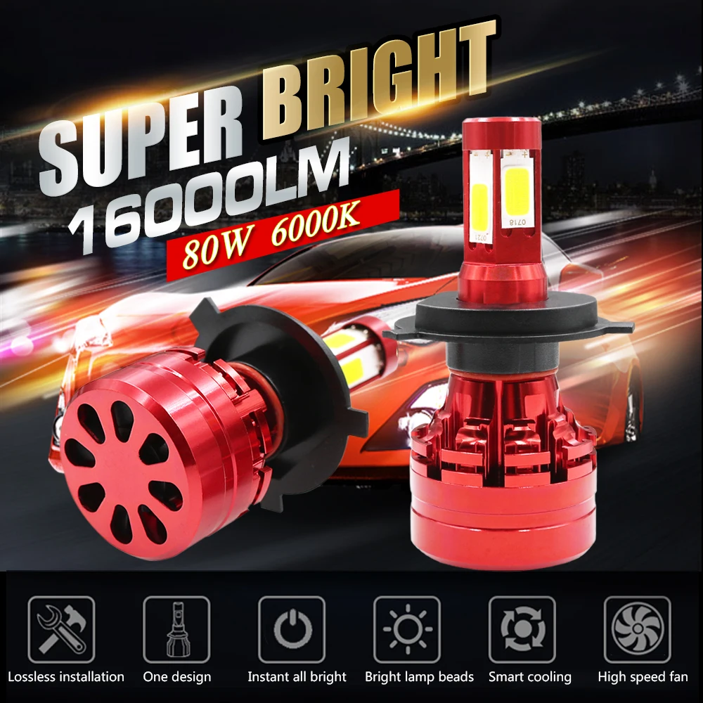 2*Car 160W 18000LM H4 H7 9005 9006 H8 H11 5202 H16 Headlights Kit High/Low Beam Bulbs Canbus Error Free For Car LED headlights