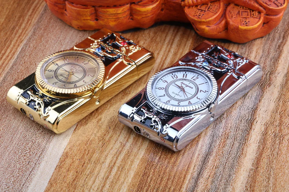 Gecko моделирование часы кварцевые Зажигалка компактный бутан Jet фонарь сигарета сигары прямой огонь Зажигалка без газа для мужчин подарок