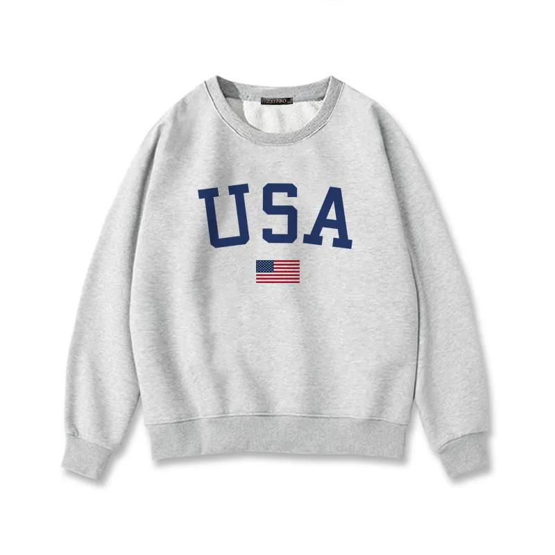 gray Новые буквы USA принт Женская модная одежда с длинными рукавами свитер с капюшоном Harajuku Джемпер Пуловер С Капюшоном Теплый Повседневное свободные топы белого цвета - Цвет: gray