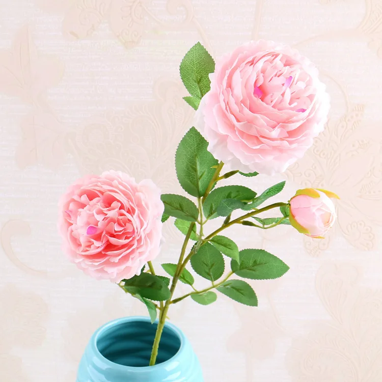 pink Искусственные розы пионы шелковые цветы DIY длинная ветка 3 головки пионы Искусственные цветы Свадебные Декорации для сцены - Цвет: pink