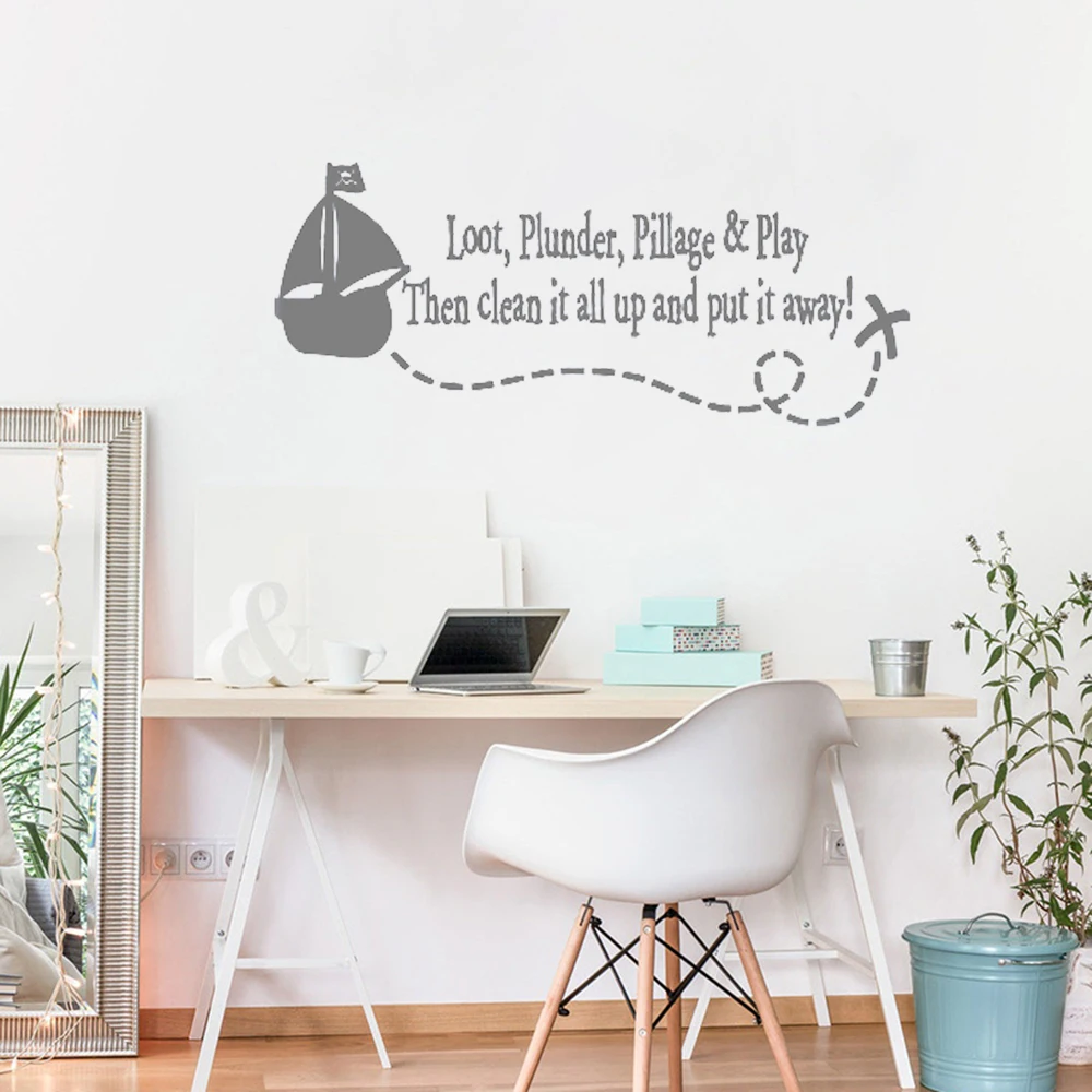 

New Wall Sticker Boys Kids Bedroom Pirates Ship Quote Art Vinyl Text Wall Decal Removable Adesivo De Parede Interior Decor LC151