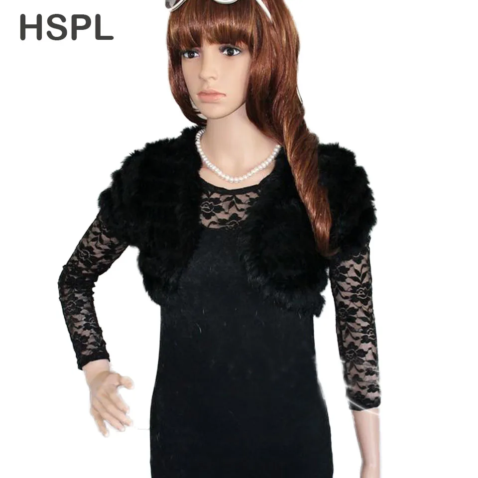 

Fur Vest 2021 autumn New Design Knitted Short Genuine Black Natural Rabbit Fur Vest/Shawl For Evening Dress colete de pele