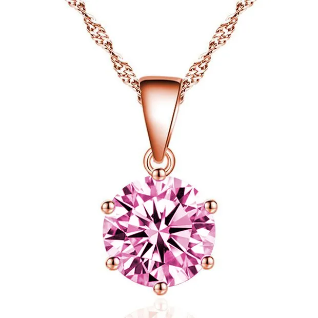 Pink 1 Fashion AAA Zircon Round Crystal Pendant Choker Necklace for Women Females Green Purple Blue Pink Color CZ Jewelry Gifts - Окраска металла: Pink 1