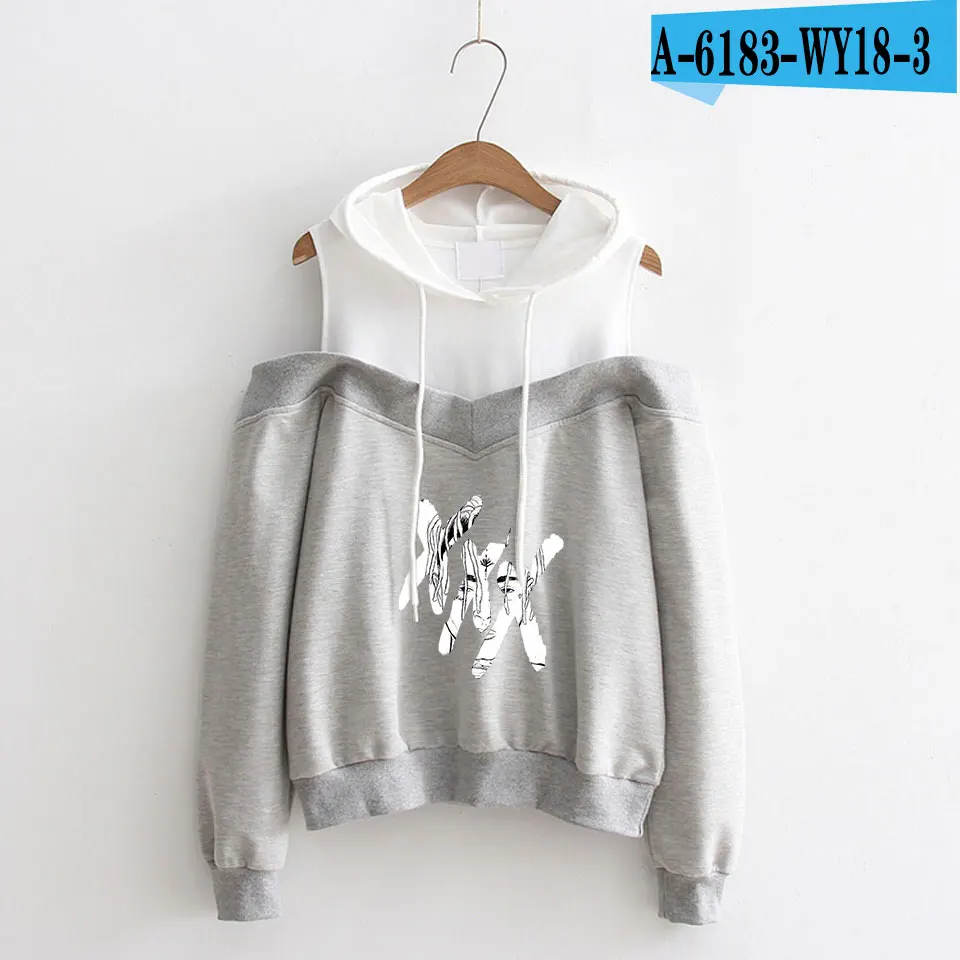 gray Pertty XXXTentacion розовые толстовки с открытыми плечами модные повседневные женские толстовки Harajuku стиль с открытыми плечами толстовки женские топы - Цвет: gray