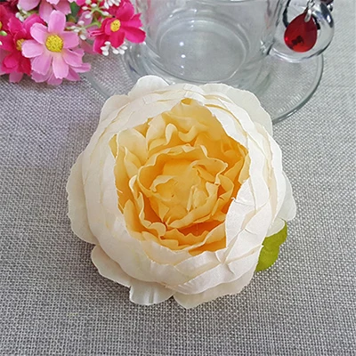 Light yellow 15 шт. 10 см DIY искусственный цветок пиона глава многоцветный дорога приведет Свадебный букет отель фоне стены декора ремесла flori - Цвет: Light yellow