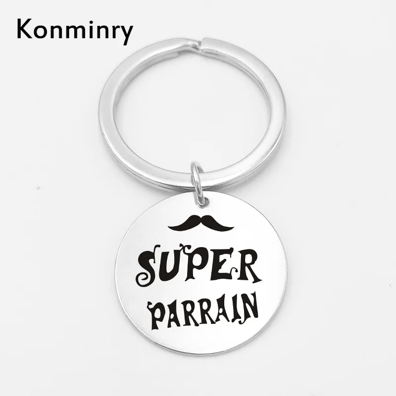 2 Классический супер Parrain Marraine из нержавеющей стали брелок держатель круглый кулон Мерси папа мама Отец Подарки Брелок Konminry - Цвет: 2