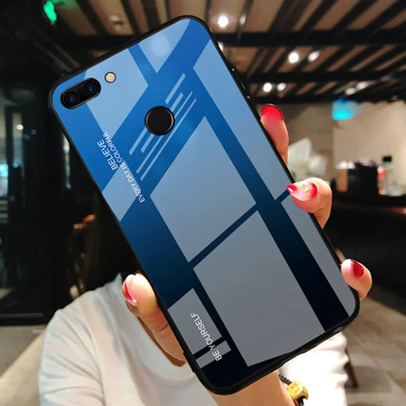 Для Huawei P Smart чехол Роскошный градиентный бампер из закаленного стекла противоударный чехол для телефона для Huawei P Smart Funda Coque