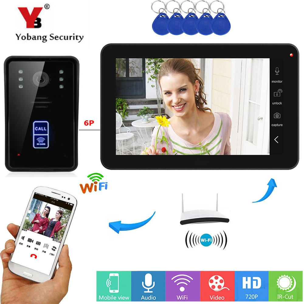 Yobang безопасность беспроводной Wifi 9 дюймов TFT ЖК монитор RFID видеодомофон дверной