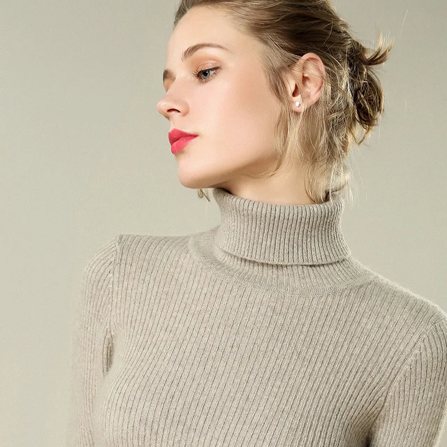Женский кашемировый свитер, повседневный эластичный вязаный пуловер с высоким воротником, зима 2019 от AliExpress WW