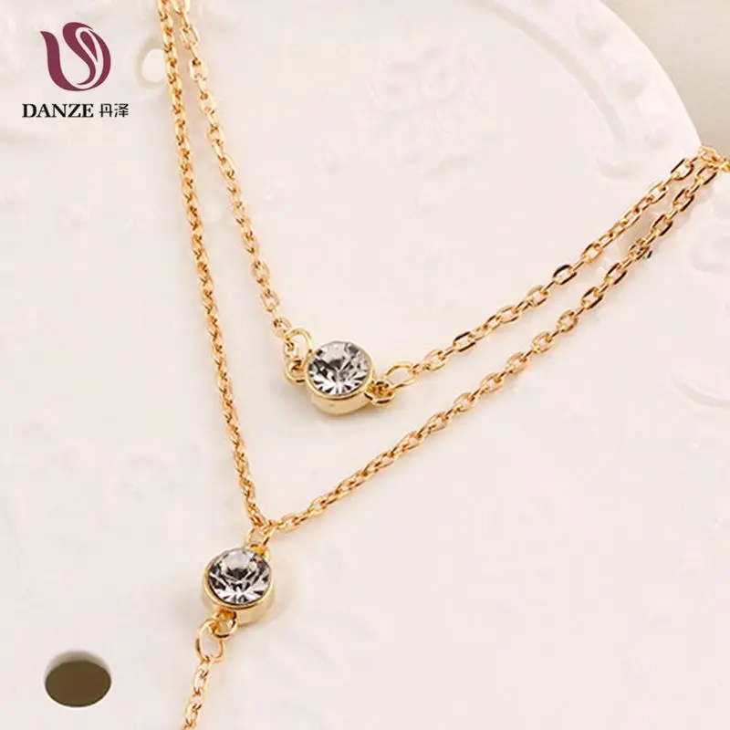 Danze Мода 2017 г. двойной Слои длинные золотые Цвет цепи колье Кристалл Подвески