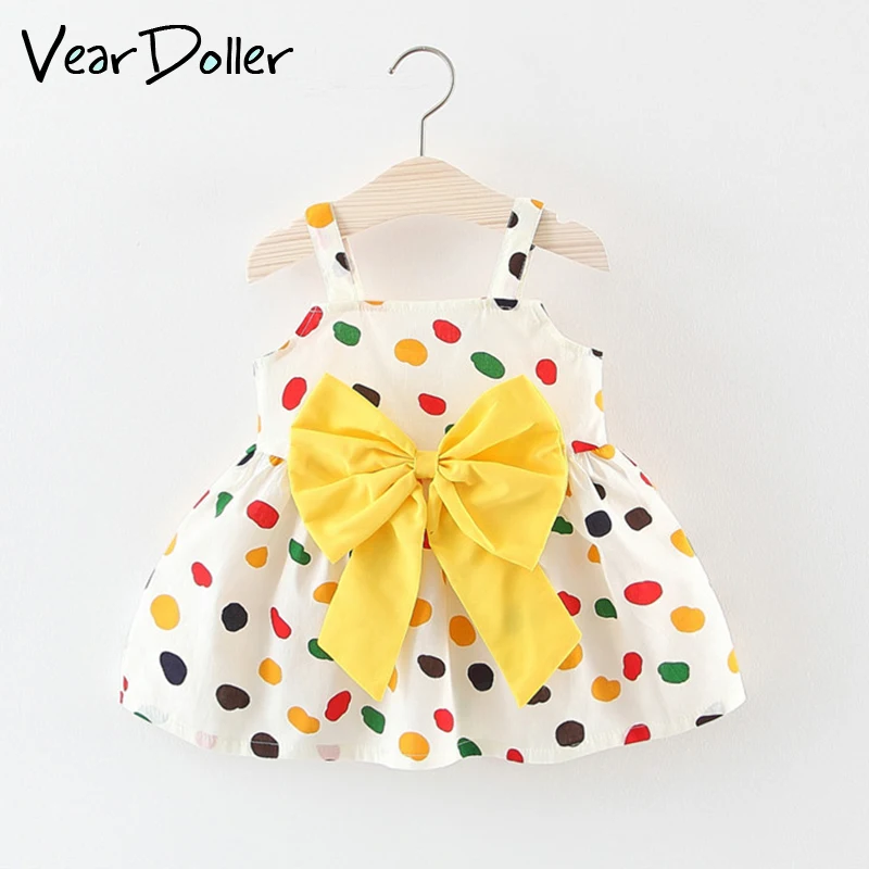 

VearDoller Baby Girl Dress Summer Sleeveless Cute Big Bow & Dot Print Kids Sling Dress 2019 New Arrival Children Princess Dress