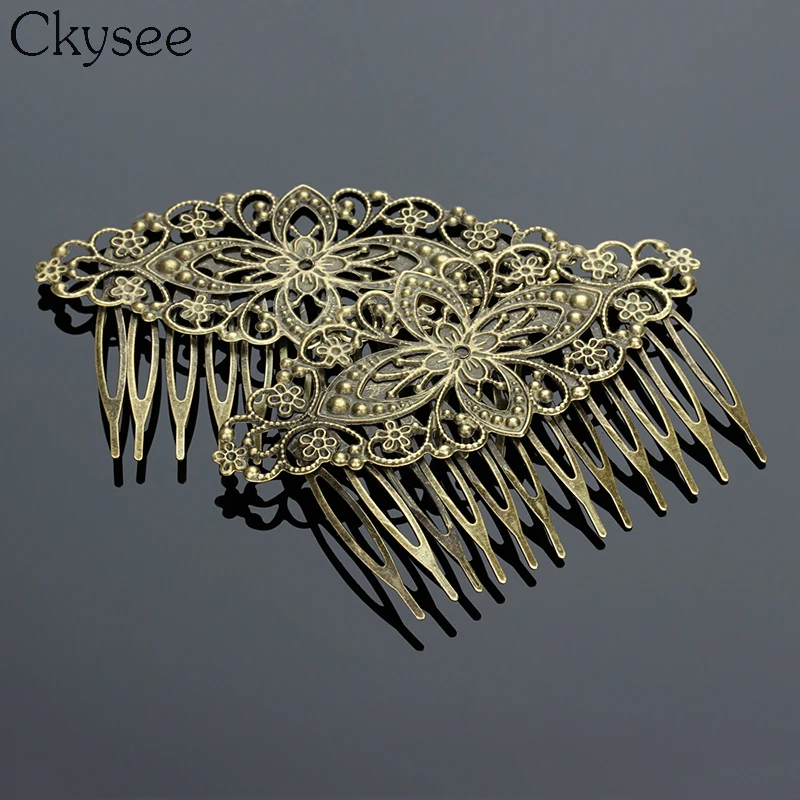 Ckysee 10Pcs/lot Vintage 12 Teeth Flower Hair Clips Pins Hollow Metal Antique Bronze Hairclips For Women Accessories | Украшения и