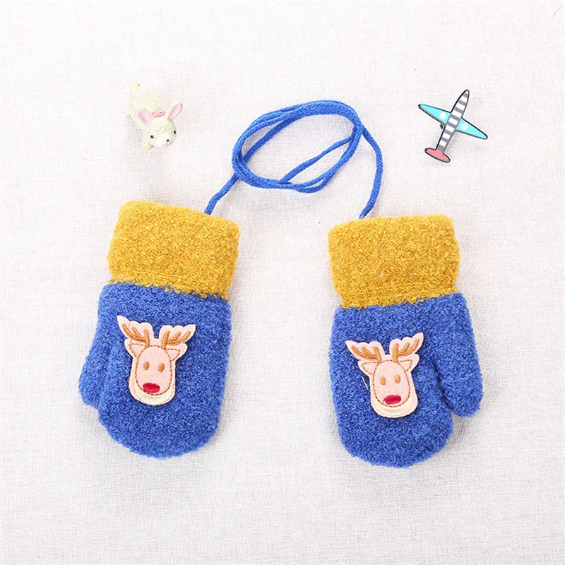 Winter Baby Boy Girl Gloves Cotton Kids Full Finger Cute Cartoon Knitting Solid Infant kids Thicken Warm With Sling | Детская одежда и