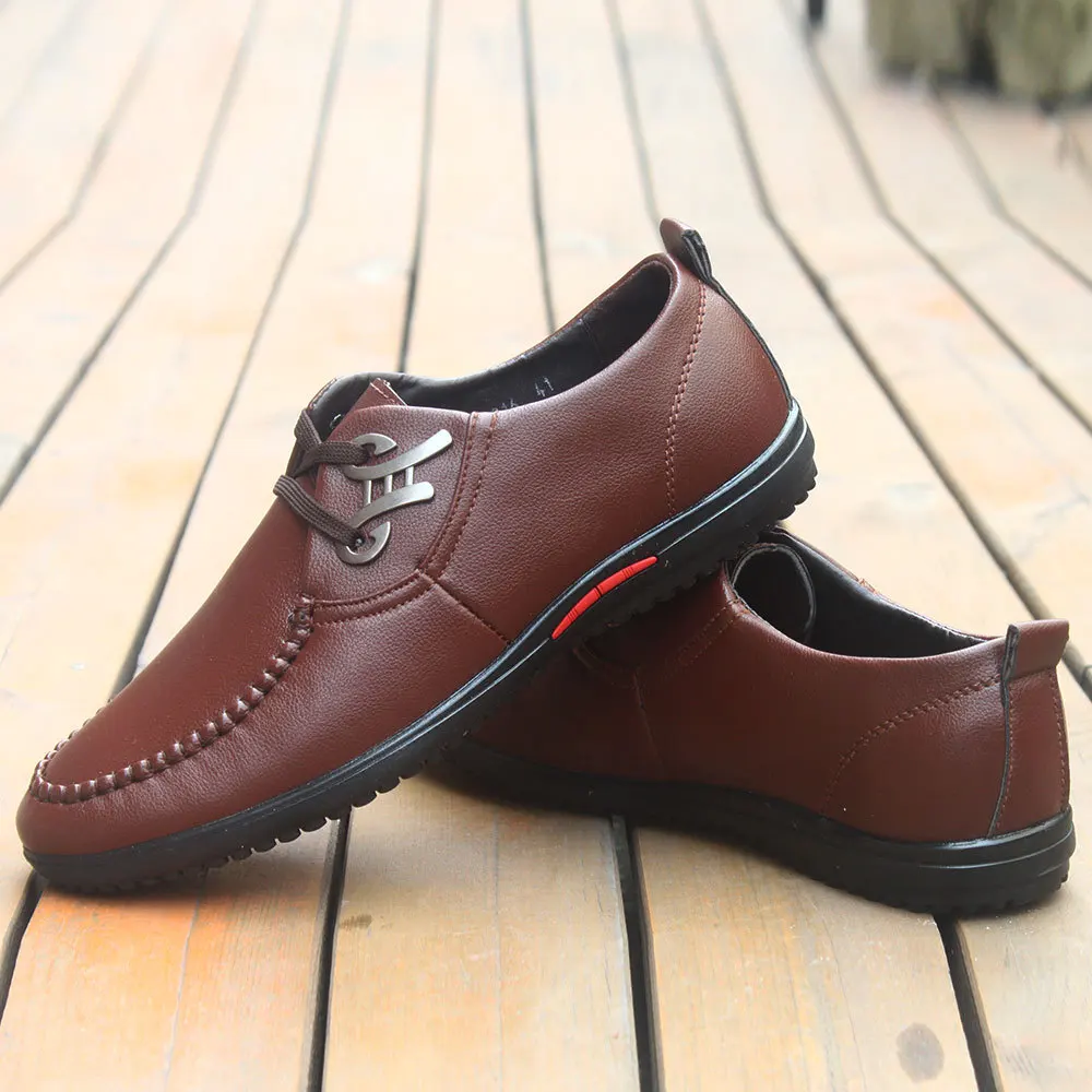 Туфли мужские кожаные на плоской подошве удобные повседневные лоферы дышащая