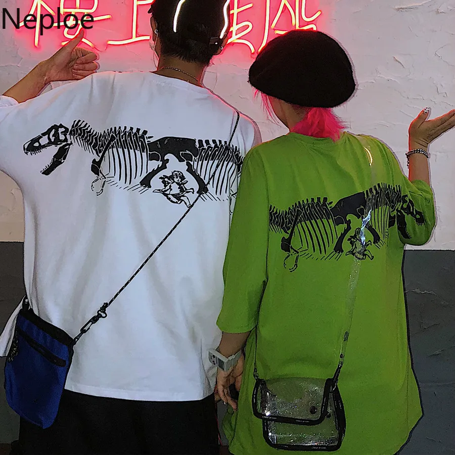 Винтажная Футболка Neploe с принтом динозавра женская футболка повседневная