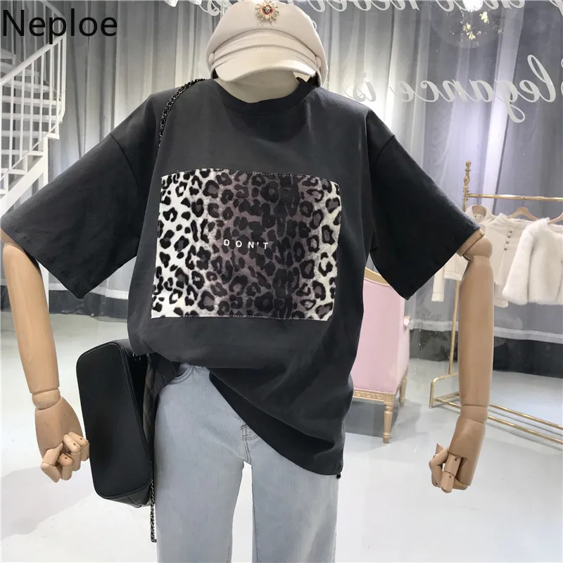 Neploe/женские футболки с леопардовым принтом и буквенным Новинка модные корейские