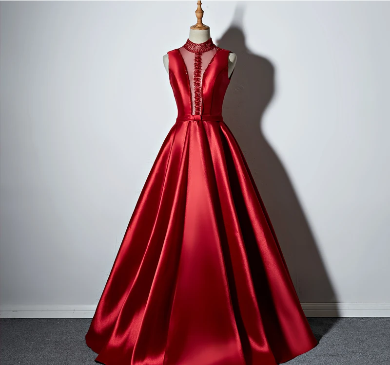 JaneVini 2018 Red Beading Long Bridesmaid Dresses A-Line High Neck Sleeveless Floor Length Plus Size Wedding Guest Dress Formal | Свадьбы и