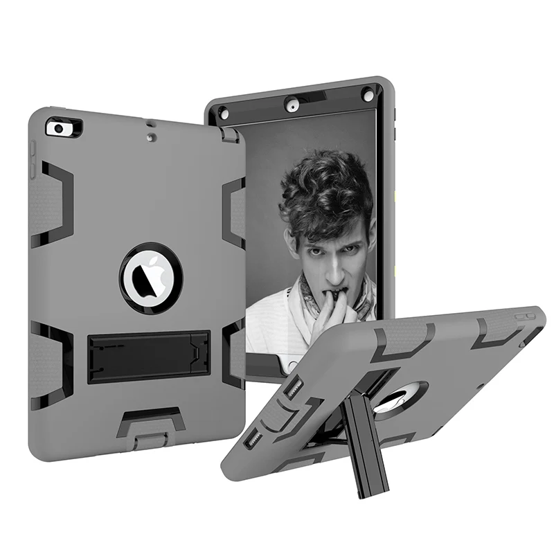 Grey-Black Противоударный чехол для Apple iPad 9,7 дюймов 5th 6th Gen подставка для крышки корпуса дети Безопасный силиконовый Жесткий защитный чехол - Цвет: Grey-Black
