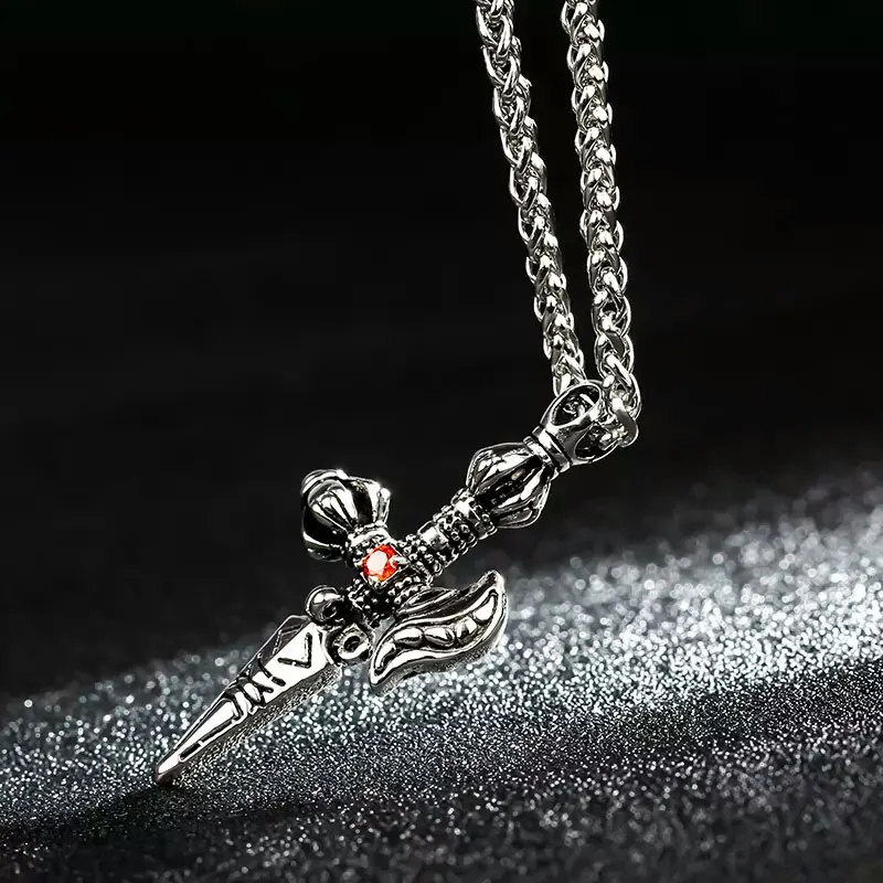 Нержавеющая Сталь Серебряный цвет красный камень крест ожерелье мужское кулон