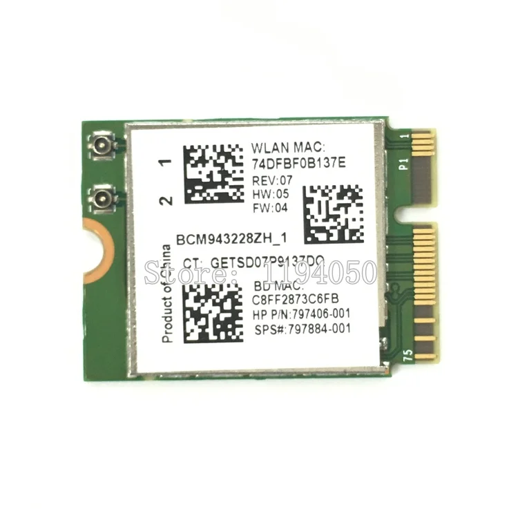Сетевой адаптер Broadcom BCM943228Z PCI Express мини карта (M.2) 802 11 B/A/G/N Wi Fi 300 Мбит/с 2 4 ГГц/5 ГГц