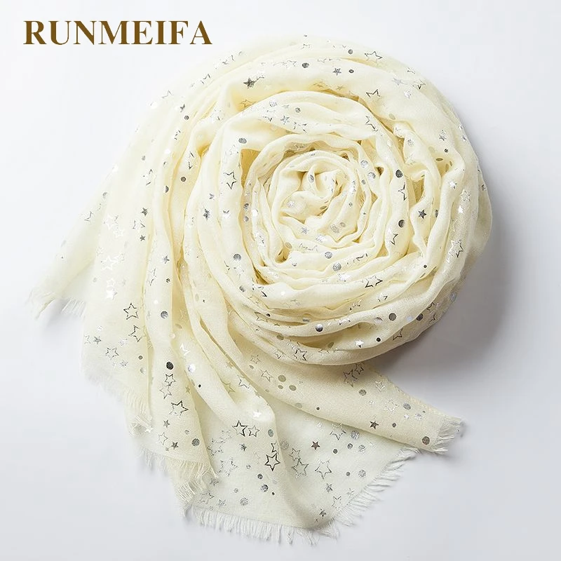 Женский хлопковый шарф RUNMEIFA однотонный серебряный с пятиконечной звездой