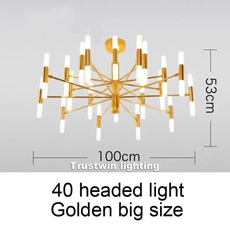 Golden 40 head big Европейский простой подвесной светильник с трубкой, подвесной светильник, светодиодный подвесной светильник, современный фойе, гостиная, прихожая светодиодный подвесной светильник - Цвет корпуса: Golden 40 head big