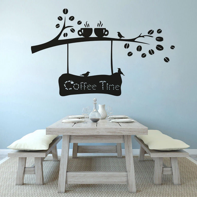 Знак кофе виниловая наклейка на стену украшение окна двери кофейные бобы ветка