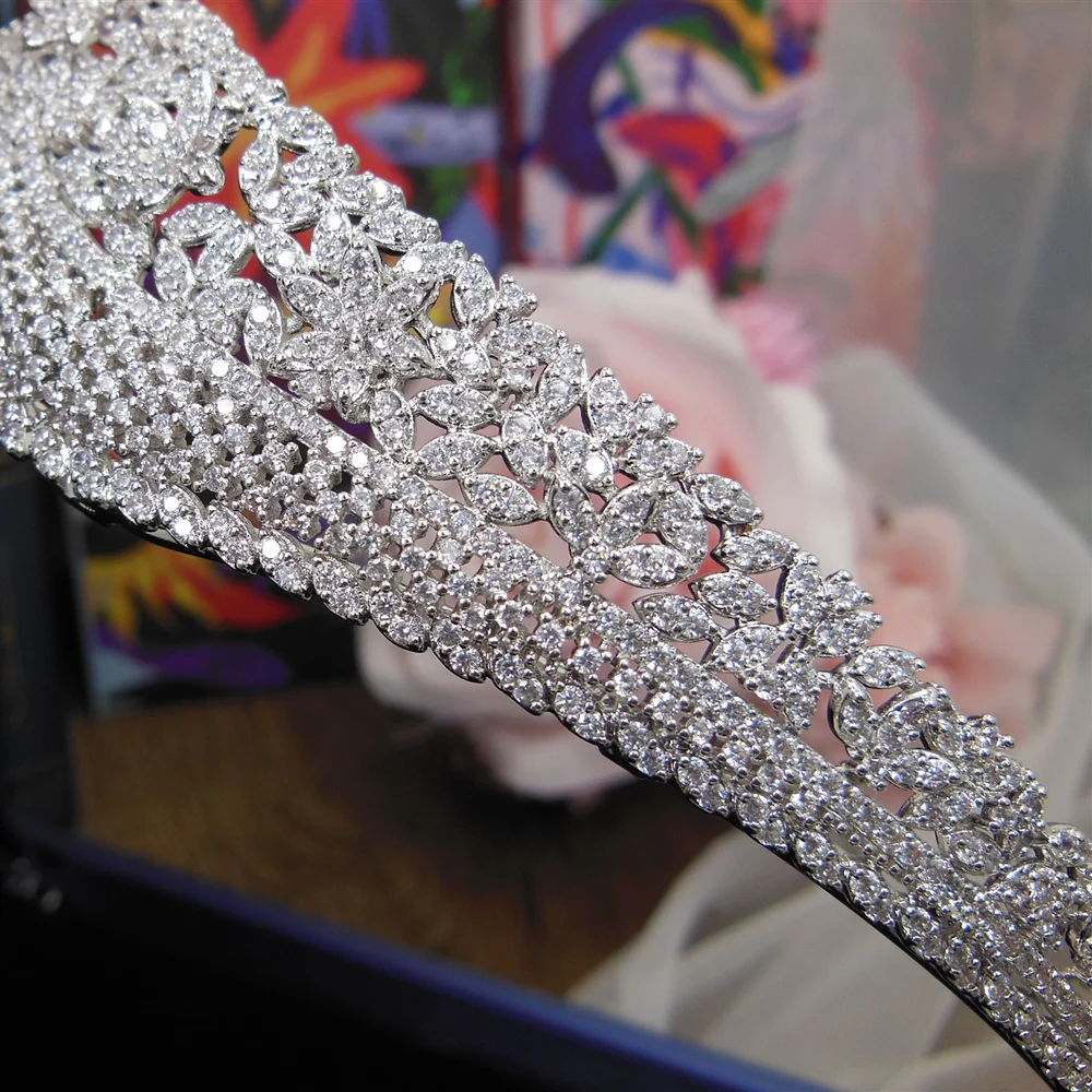 Zircon Flower Wedding Tiara Zirconia Bridal Crown Headpiece CZ Tiaras And Crowns Diadema Hair Jewelry Bijoux Cheveux WIGO1161