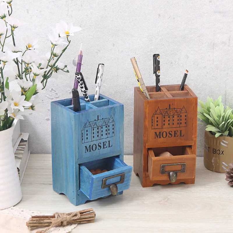 Деревянная Ретро Многофункциональная подставка для кистей ручек коробка