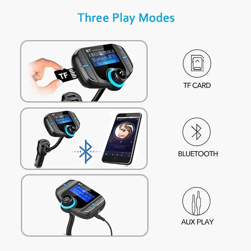 ANLUD Bluetooth FM передатчик QC3.0 устройство для автомобиля с двумя портами USB для быстрой зарядки автомобильный комплект громкой связи Aux модулятор FM радио аудио TF AUX MP3 плеер