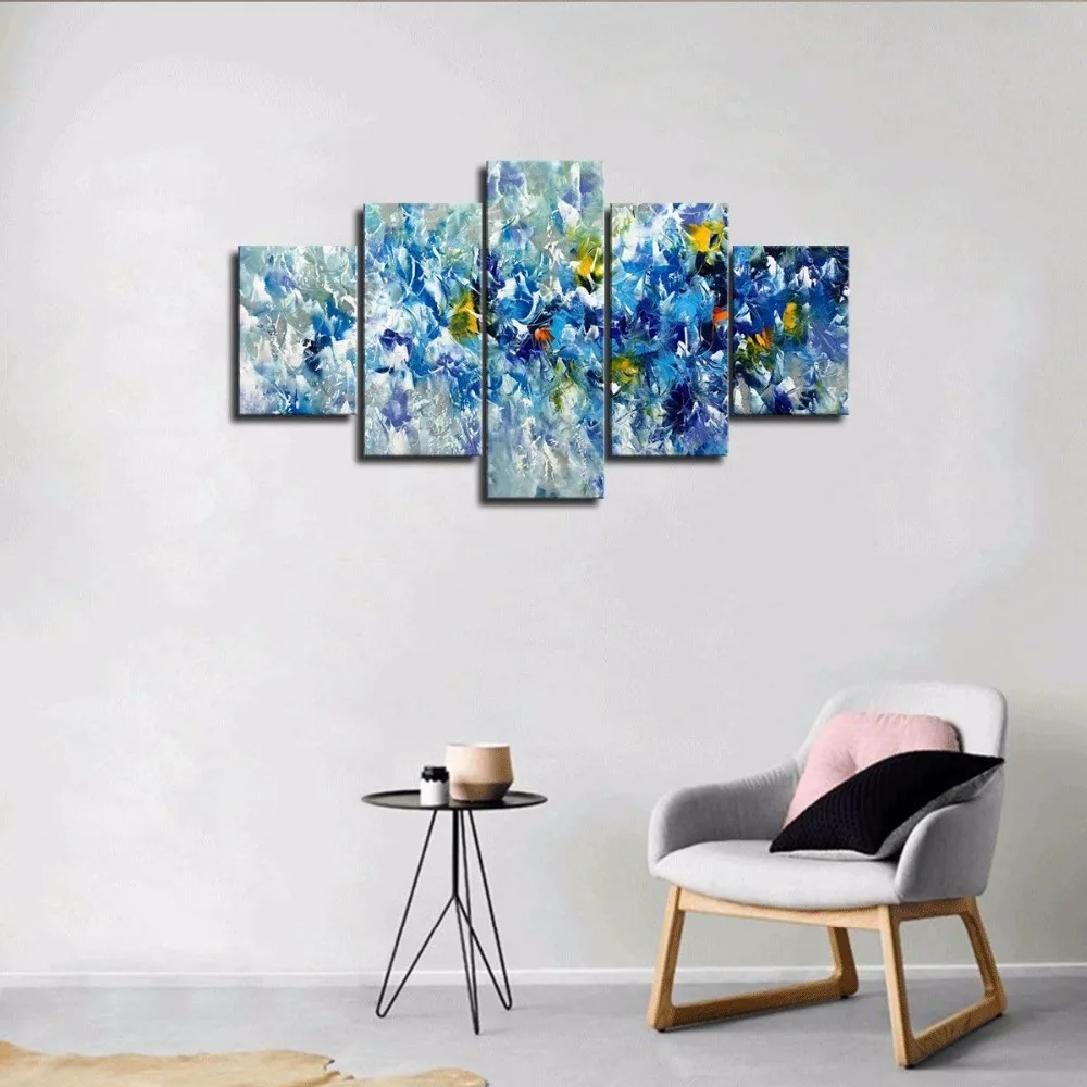 Абстрактные синие желтые и белые цветы воображение искусство на стену