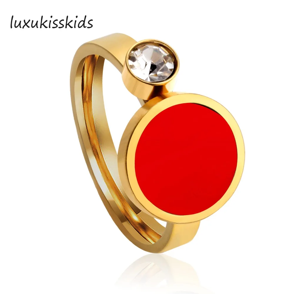 LUXUKISSKIDS одинарное Золотое кольцо с красной капелькой масла кольца из нержавеющей