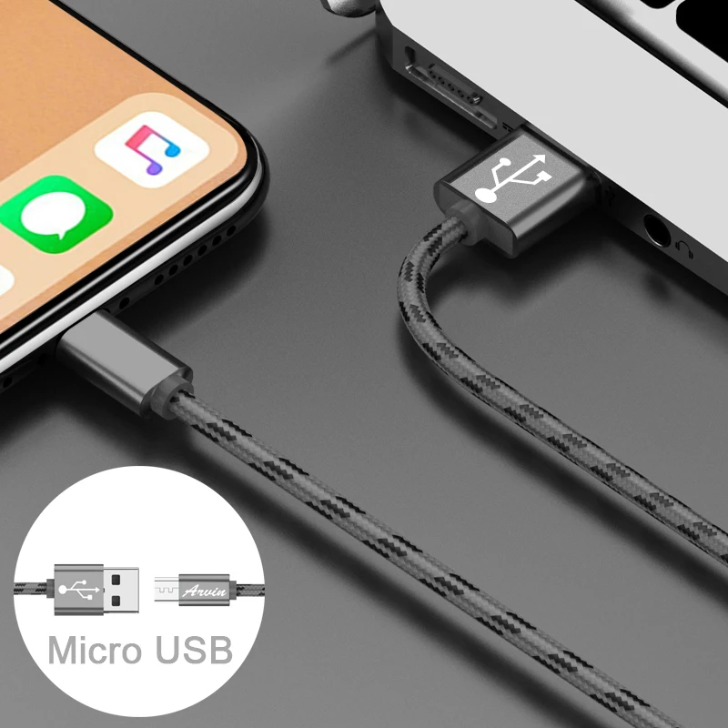 Микро USB кабель быстрое зарядное устройство 3а кабель с нейлоновой оплеткой USB зарядное устройство для Xiaomi huawei LG samsung мобильный телефон usb зарядный шнур - Цвет: Серый