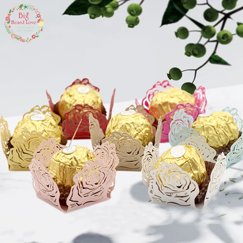 50pcs Laser Cut Rose Candy Bar Wedding Party Chocolate Wrapper Wedding Favor Chocolate Box Party Supplies and Decoration Mariage