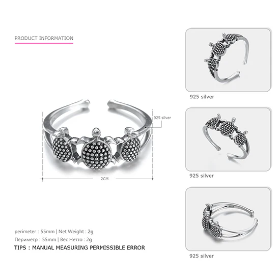 Silver Emanco Для женщин 925 серебристо-Цвет небольшой черепахи Форма открытие кольцо милые животные Природные кольцо новинка года поступления Jewelry Аксессуары - Цвет основного камня: Silver