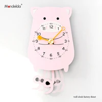 modern european style novelty wall clock lovely pink pig cartoon wall clock retro rustic wooden living room clocks