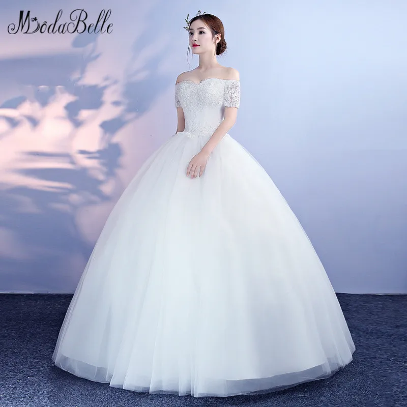 modabelle Lace Top Bodice Tulle Ball Gown Wedding Dresses With Short Sleeves 2018 New Arrival abiti da sposa Sexy Bridal Dress | Свадьбы и