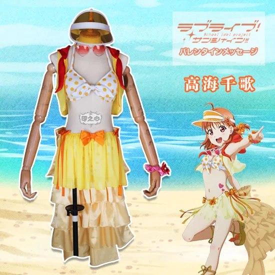 

Anime Cosplay 2019 Lovelive Sunshine Aqours Takami Chika Bikini SIC12 swimsuit swimwear Summer Cosplay costume A