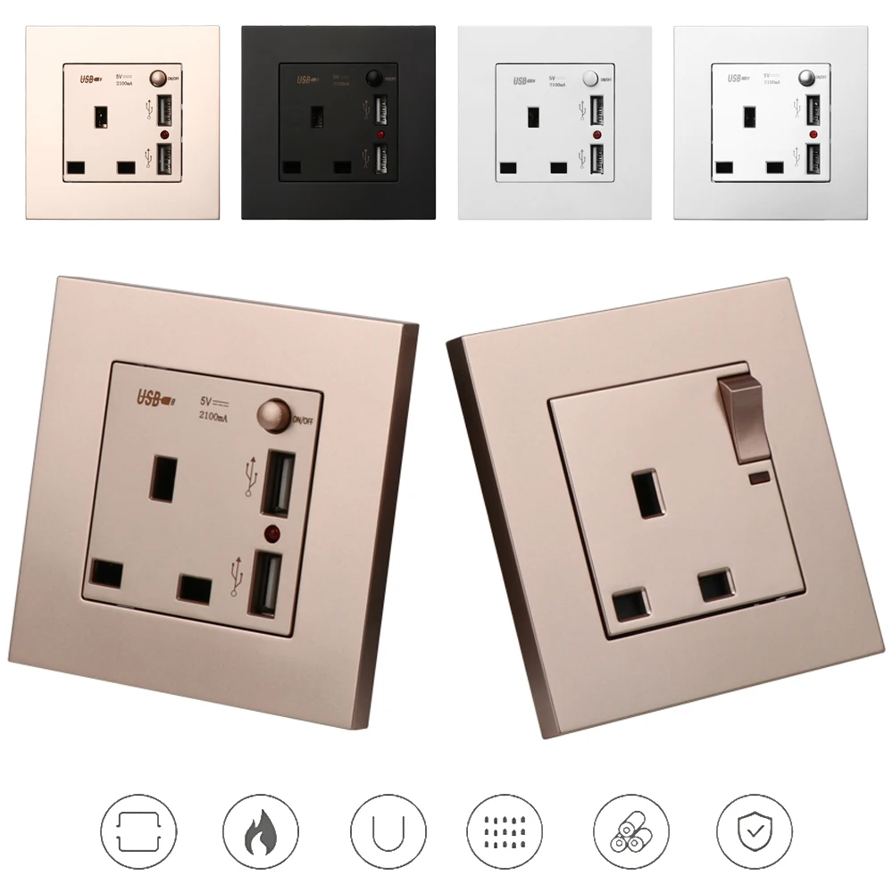 Настенный Мощность розетка двойной usb-порт для зарядки 16A UK Стандартный электрическая розетка с 5V 2.1A для мобильного телефона дома Питание