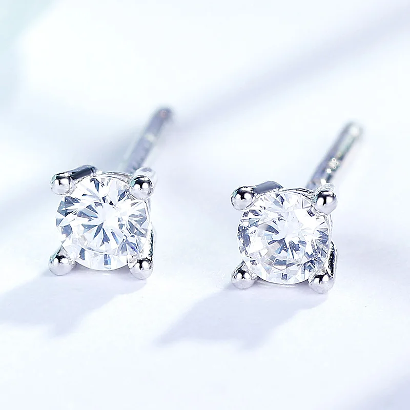 2018 New Round Shape Shining Stud Earrings 925 Silver Tiny Gift High Quality For Women Party ZES21648 | Украшения и аксессуары