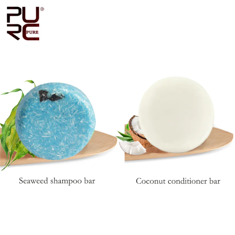 

PURC Organic Handmade Seaweed Hair Shampoo Bar And Coconut Conditioner Solid Soap For Hair And Scalp Treatment Men Women