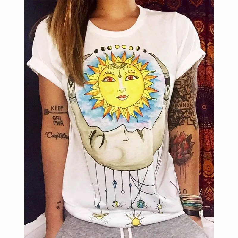 Футболка с принтом подсолнуха в стиле панк-рок модель 2018 года T22 | Женская одежда