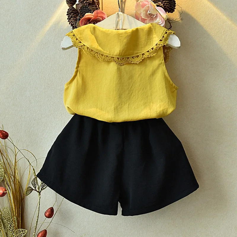 Комплекты одежды для девочек 2019 летняя одежда малышей шифоновая блузка с бантом