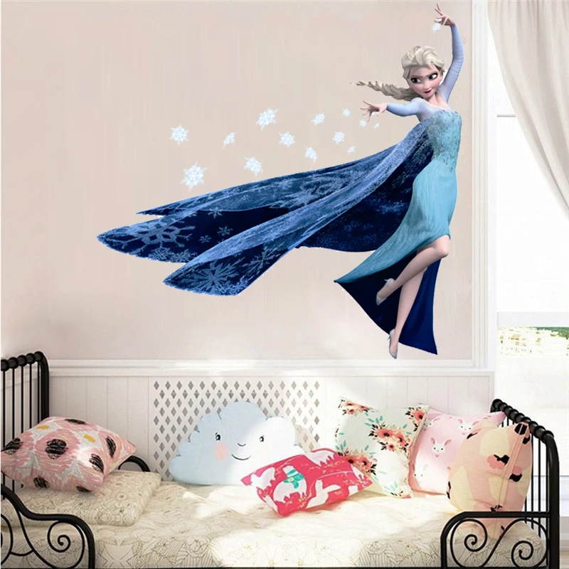 Cartoon Elsa Queen Snowflakes Frozen 2 Movie Wall Stickers For Kids Room Home Decoration DIY Girls Room Anime Mural PVC Poster