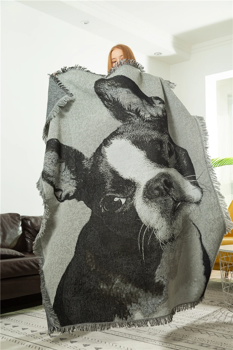 Former single American Nordic ins Boston Terrier Dog tapestry decorative blanket leisure Blanket Sofa cloth | Дом и сад