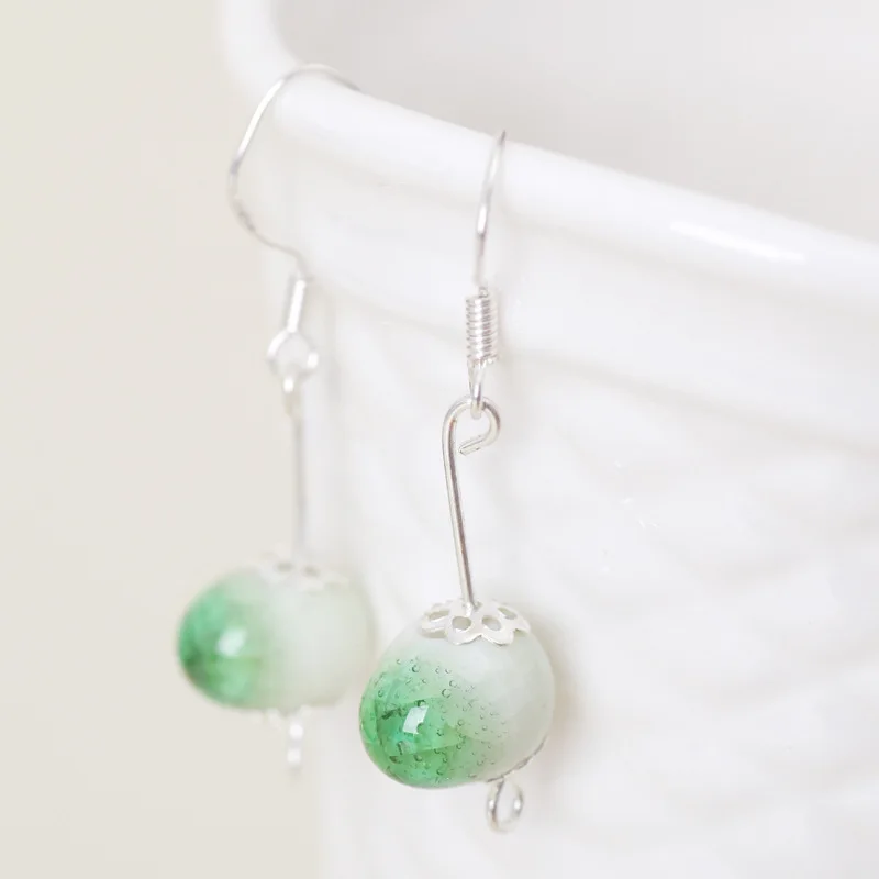 Керамические женские украшения серьги капельки с трещинами глазурованная