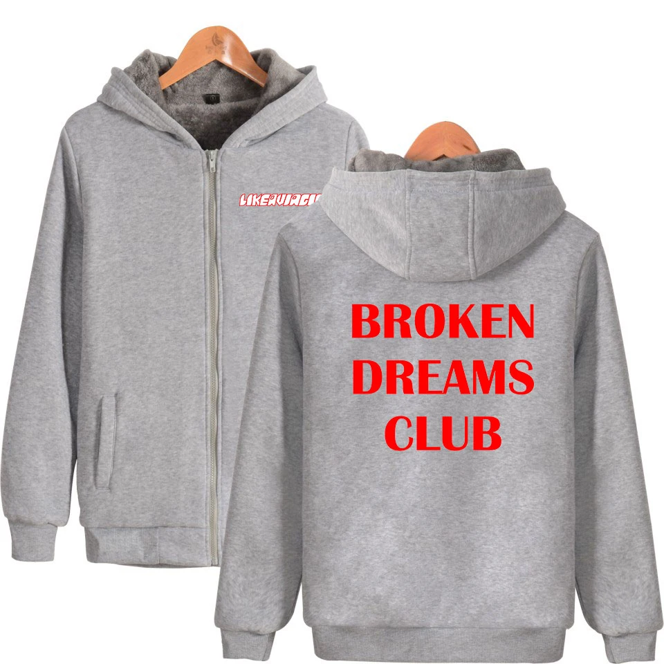 Толстовки с капюшоном и молнией для клуба Broken Dreams утепленная хлопковая одежда