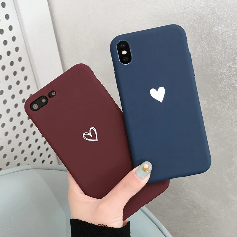 Матовый чехол для телефона iphone X XR XS Max love heart мягкий из ТПУ 6 6s 7 8 plus задняя крышка |